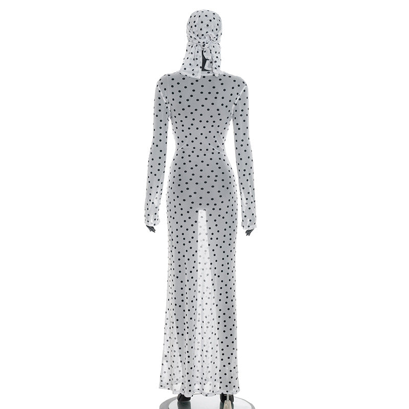 Polka Dot Sheer Maxi Cover-Up Dress