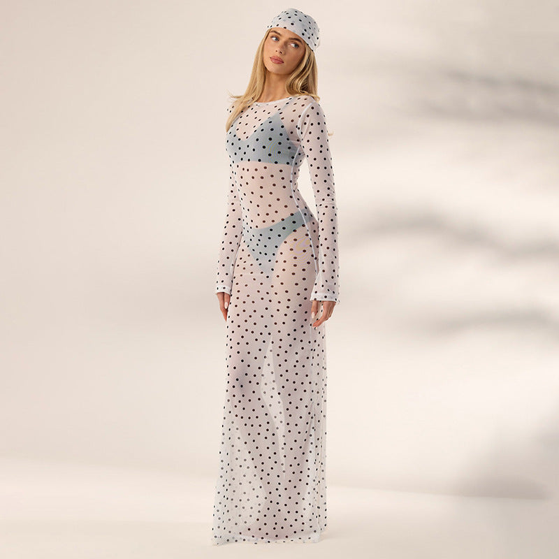 Polka Dot Sheer Maxi Cover-Up Dress