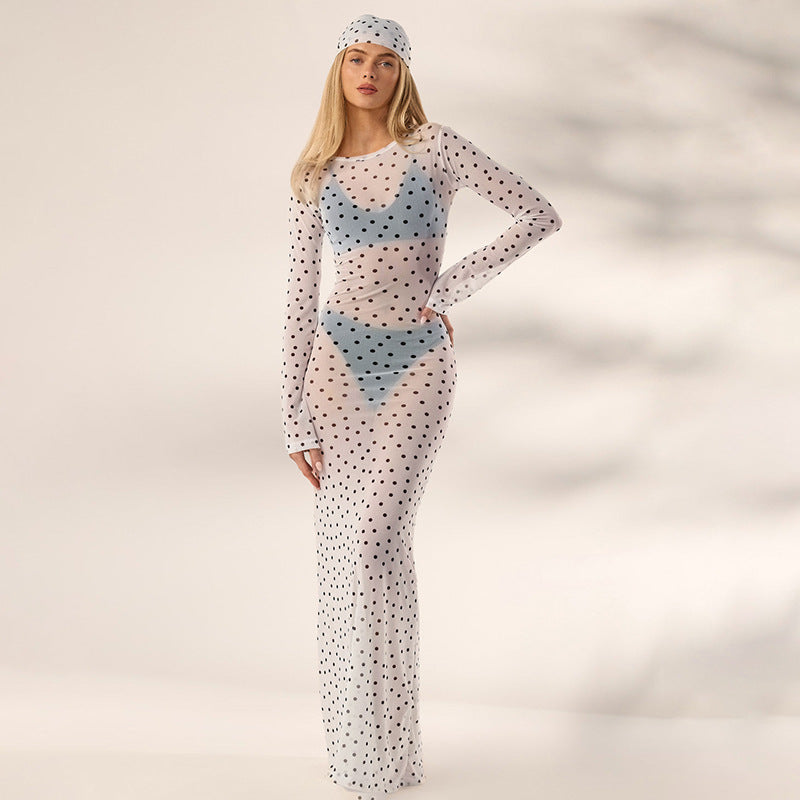 Polka Dot Sheer Maxi Cover-Up Dress