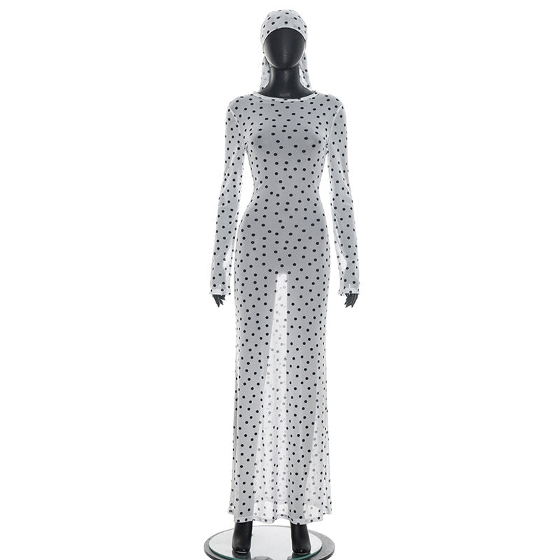 Polka Dot Sheer Maxi Cover-Up Dress