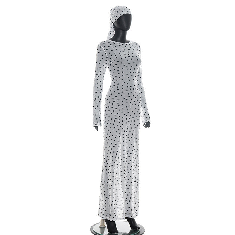 Polka Dot Sheer Maxi Cover-Up Dress