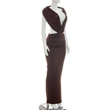 Mocha Deep-V Cutout Maxi Dress