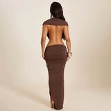 Mocha Deep-V Cutout Maxi Dress