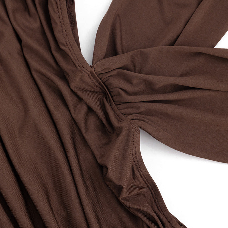 Mocha Deep-V Cutout Maxi Dress