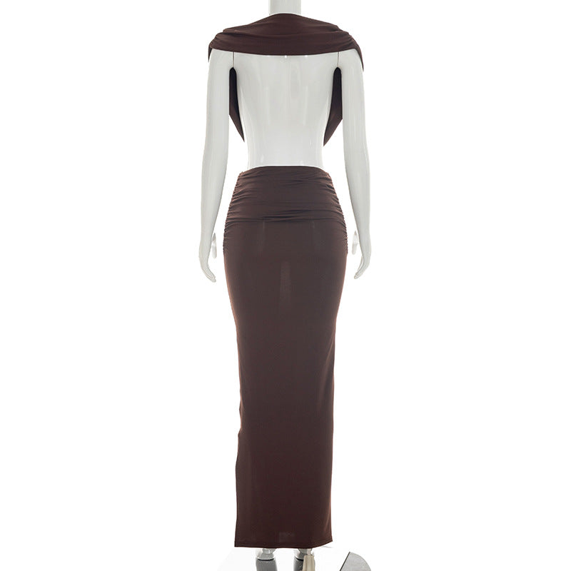 Mocha Deep-V Cutout Maxi Dress