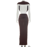 Mocha Deep-V Cutout Maxi Dress