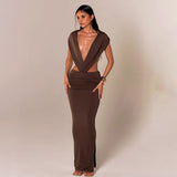 Mocha Deep-V Cutout Maxi Dress