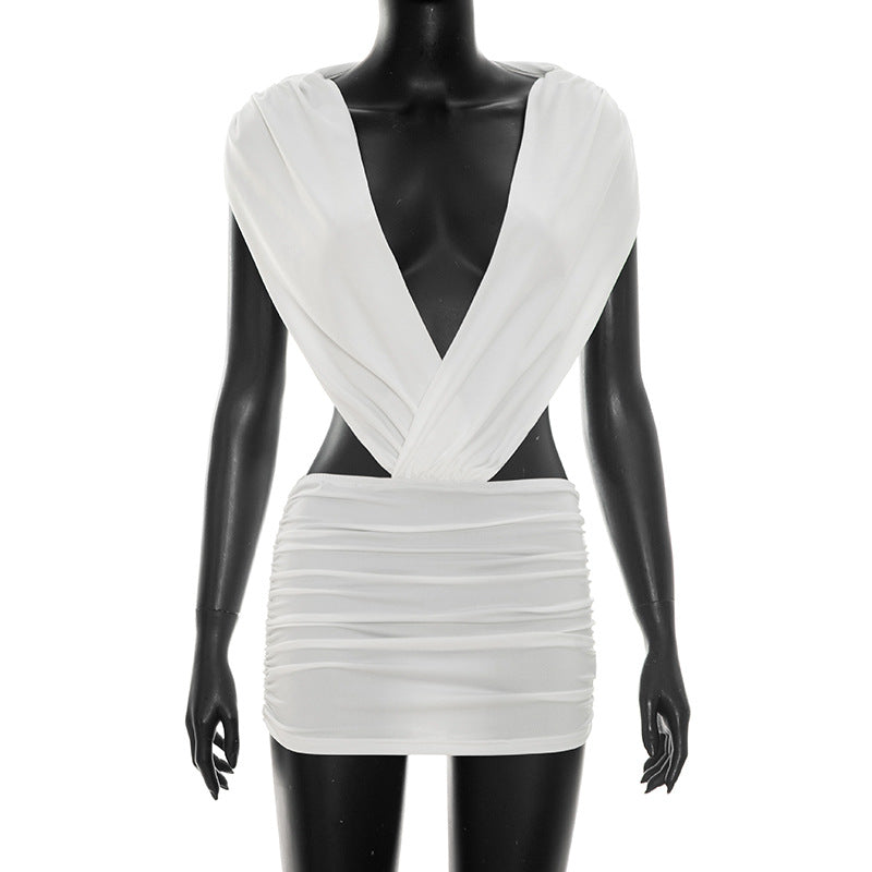 Ivory Plunging Cutout Mini Dress