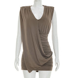 Taupe Asymmetric Draped Mini Dress