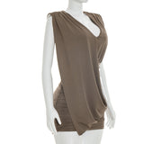 Taupe Asymmetric Draped Mini Dress
