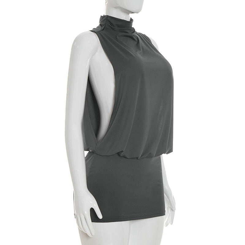 Open-Back High-Neck Mini Dress