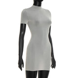 Semi-Sheer High-Neck Gray Mini Dress