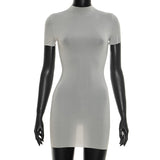 Semi-Sheer High-Neck Gray Mini Dress