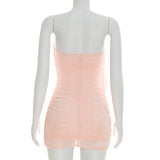 Peach Draped Strapless Mesh Mini Dress