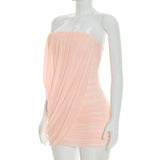 Peach Draped Strapless Mesh Mini Dress