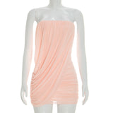 Peach Draped Strapless Mesh Mini Dress