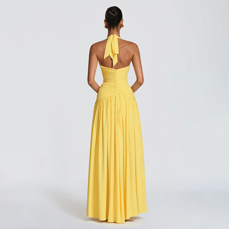 Canary Yellow Halter Slit Maxi Dress