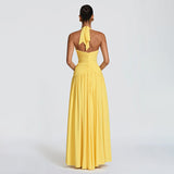 Canary Yellow Halter Slit Maxi Dress