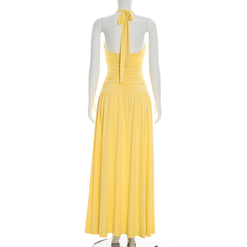 Canary Yellow Halter Slit Maxi Dress