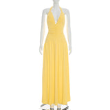 Canary Yellow Halter Slit Maxi Dress