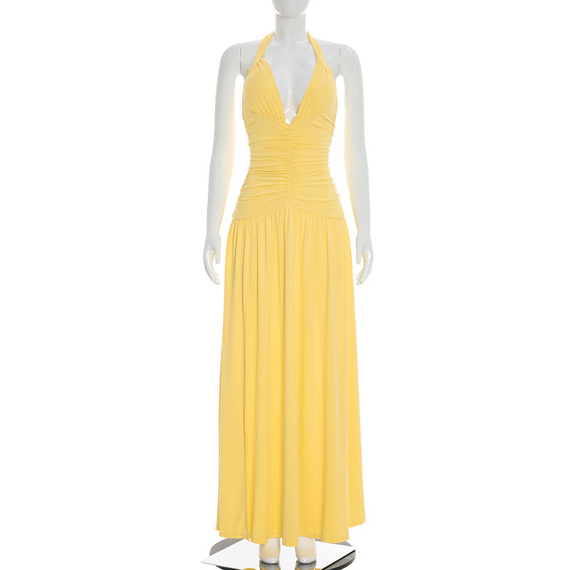 Canary Yellow Halter Slit Maxi Dress