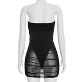 Women's Strapless Mesh Bodycon Mini Dress – Sexy Black Ruched Tube Club Dress