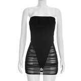 Women's Strapless Mesh Bodycon Mini Dress – Sexy Black Ruched Tube Club Dress