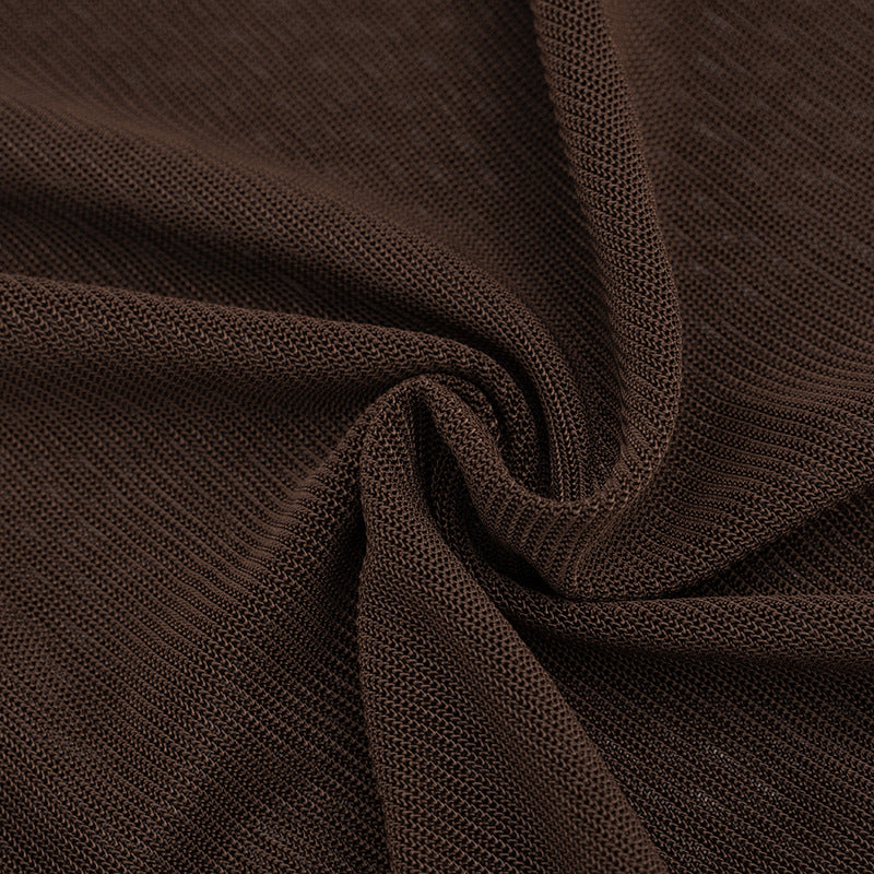 Women's Elegant Off-the-Shoulder Mesh Mini Dress – Chocolate Brown Drape Detail Club Dress
