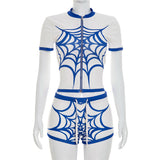 Women's Spider Web Zip-Up Short Set