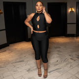 Women`s Cutout Crop Top Capri Set
