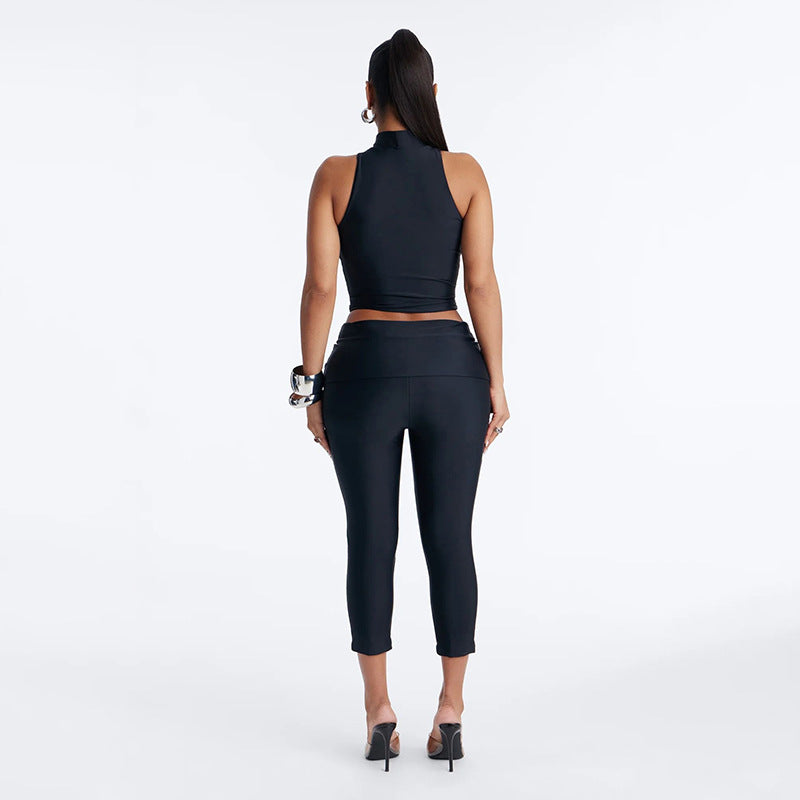 Women`s Cutout Crop Top Capri Set