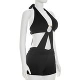 Women`s Cutout Halter Romper Shorts Set