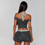 Women`s Polka Dot Crop Top Short Set