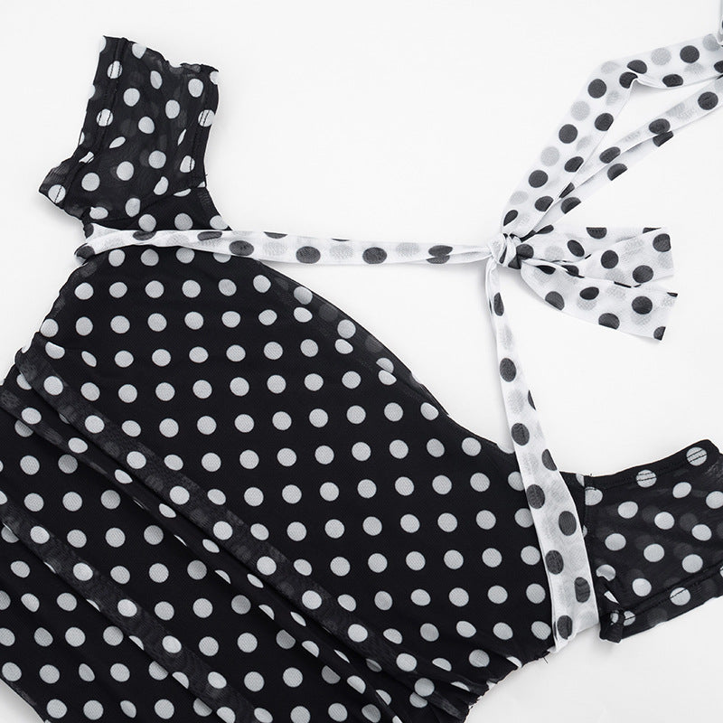 Women`s Polka Dot Crop Top Short Set