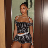 Women`s Polka Dot Crop Top Short Set