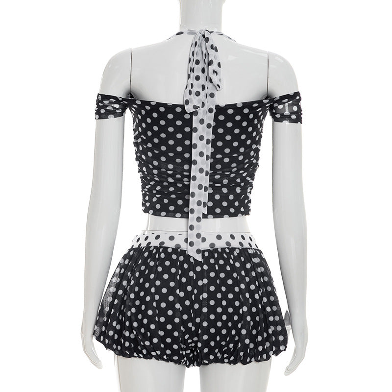 Women`s Polka Dot Crop Top Short Set