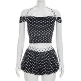 Women`s Polka Dot Crop Top Short Set