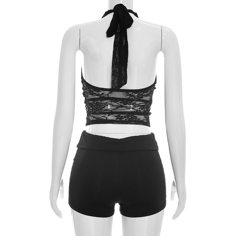 Women`s Lace Halter Short Set