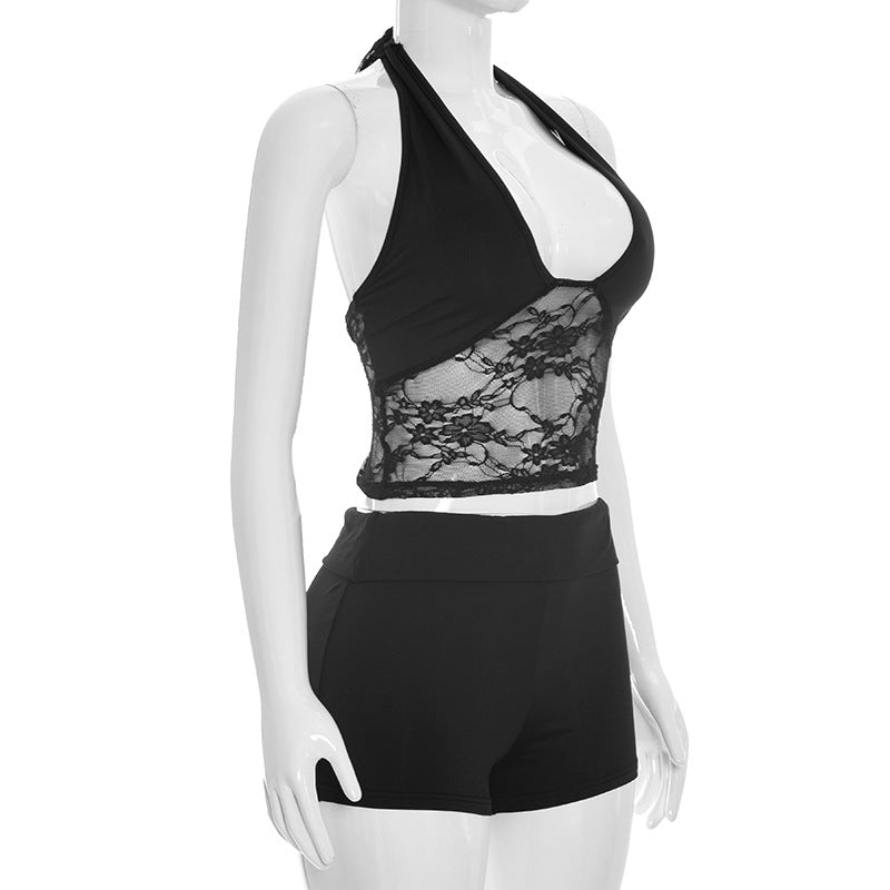Women`s Lace Halter Short Set