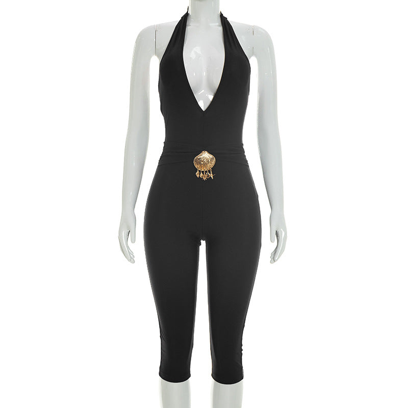 Women`s Deep V Capri Jumpsuit