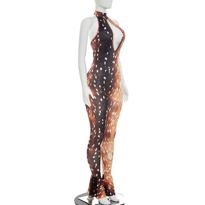 Women`s Sheer Print Bodycon Jumpsuit