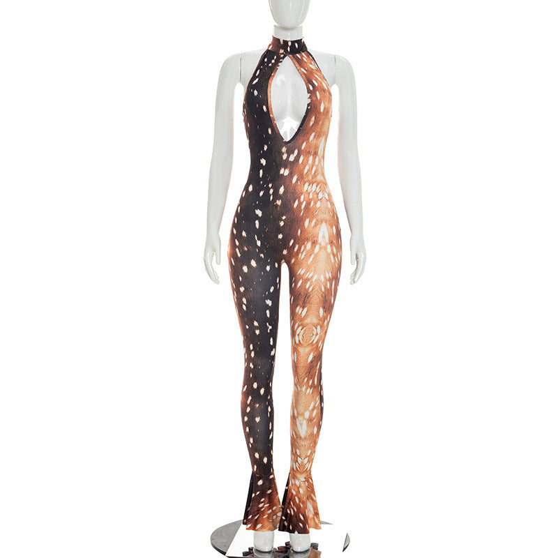 Women`s Sheer Print Bodycon Jumpsuit