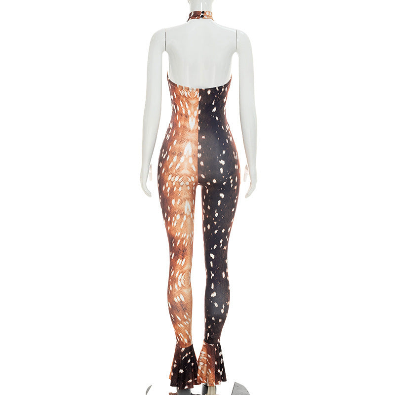 Women`s Sheer Print Bodycon Jumpsuit