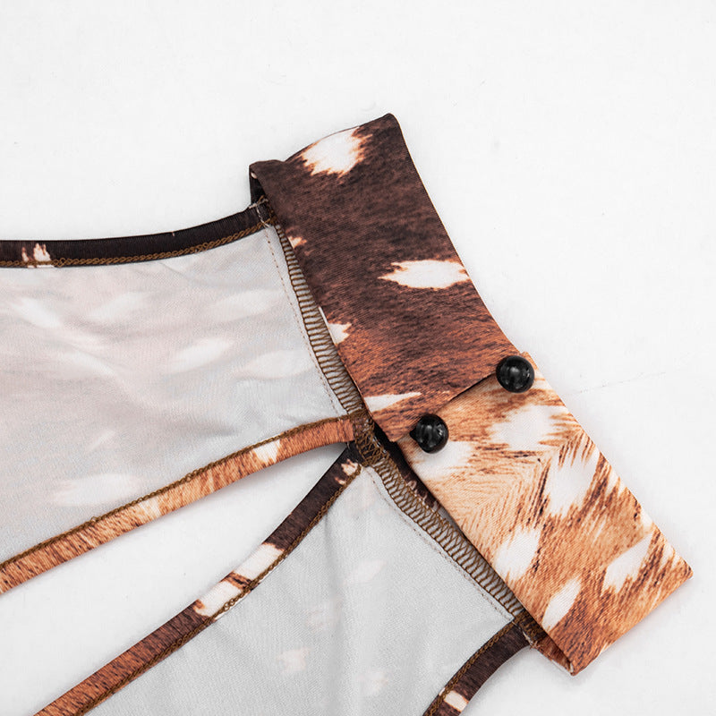 Women`s Sheer Print Bodycon Jumpsuit