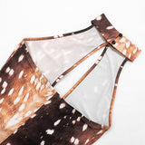 Women`s Sheer Print Bodycon Jumpsuit