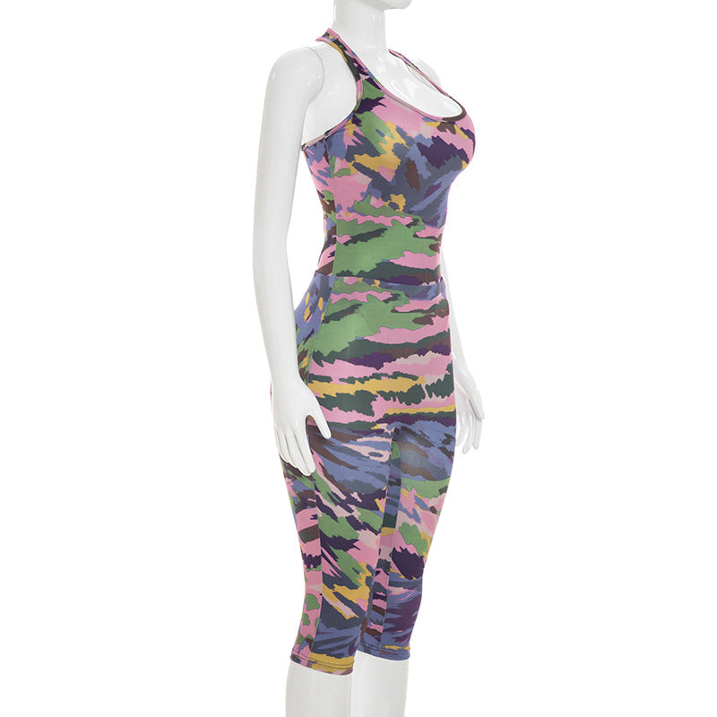 Women`s Abstract Print Capri Jumpsuit