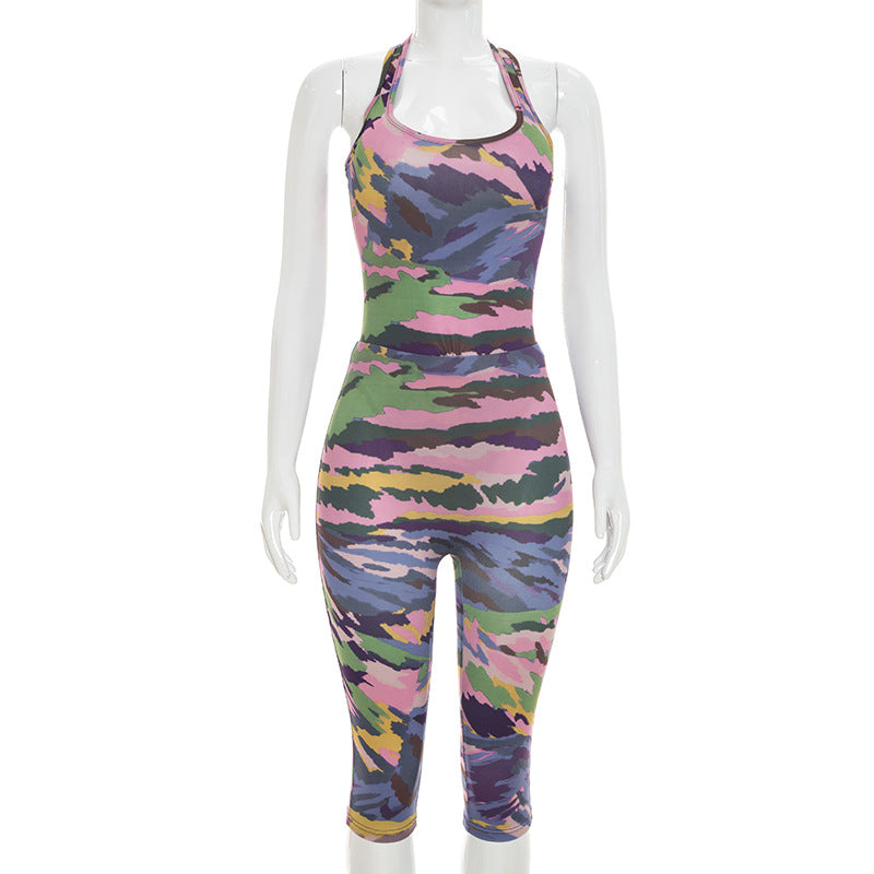 Women`s Abstract Print Capri Jumpsuit