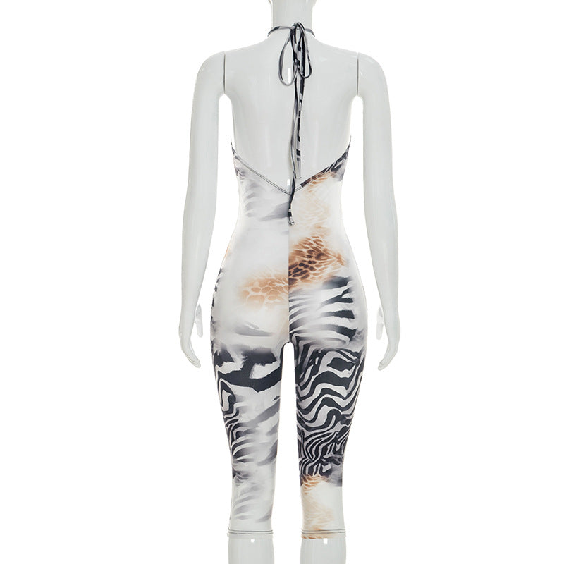 Women`s Zebra Print Capri Jumpsuit