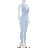 Women`s Draped Neck Bodycon Jumpsuit