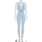 Women`s Draped Neck Bodycon Jumpsuit